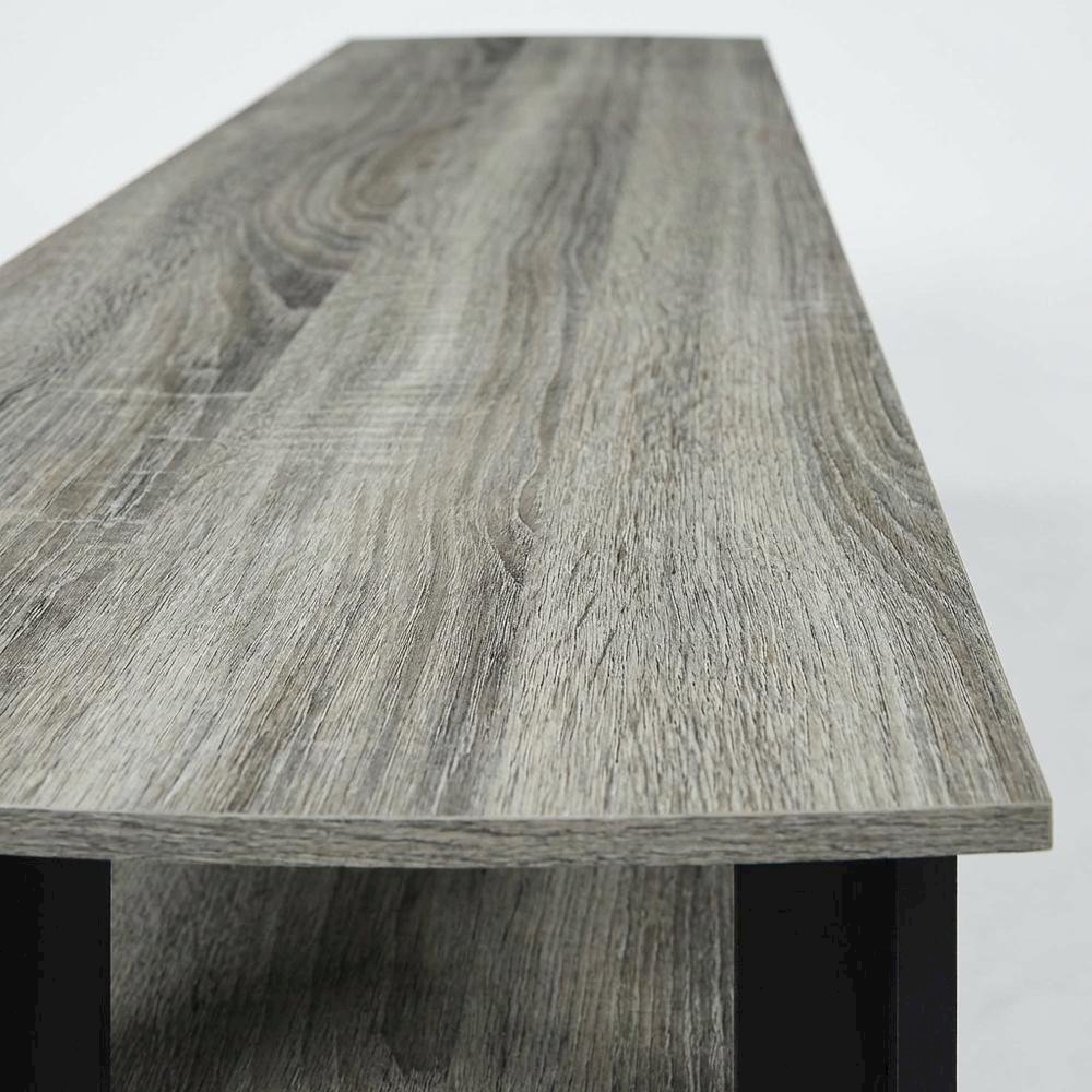 Black and French Oak TV Stand with Composite Wood Construction for Living Room