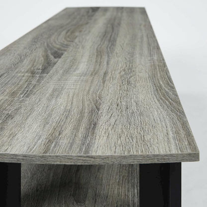Black and French Oak TV Stand with Composite Wood Construction for Living Room