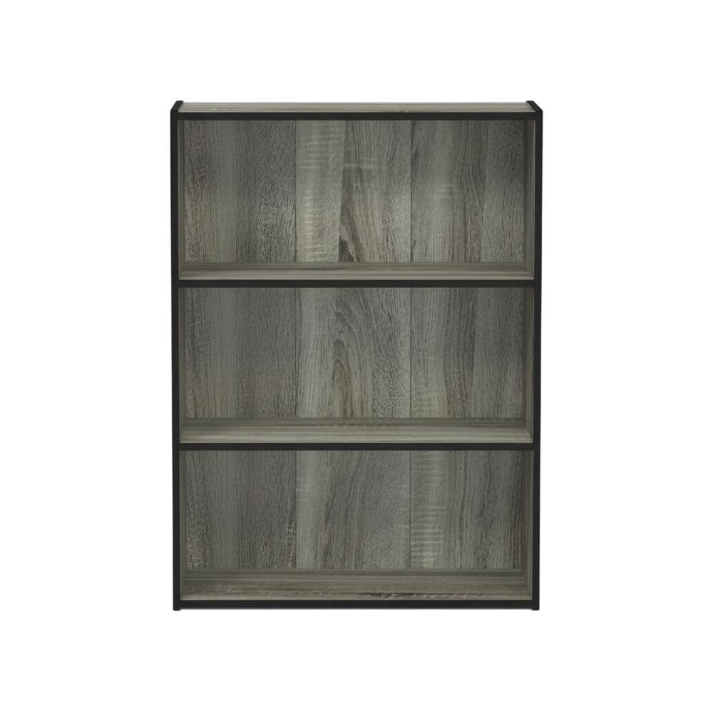 3 Tier Open Shelf Bookcase with French Oak Grey Finish for Contemporary Storage