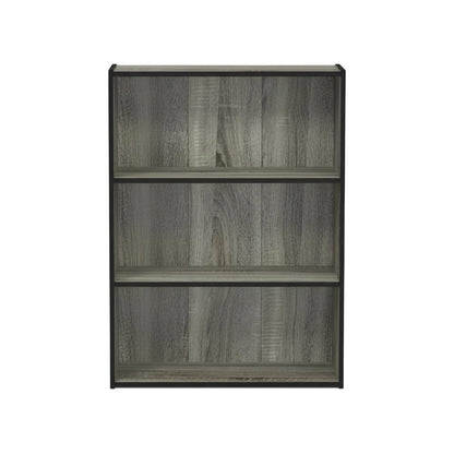 3 Tier Open Shelf Bookcase with French Oak Grey Finish for Contemporary Storage