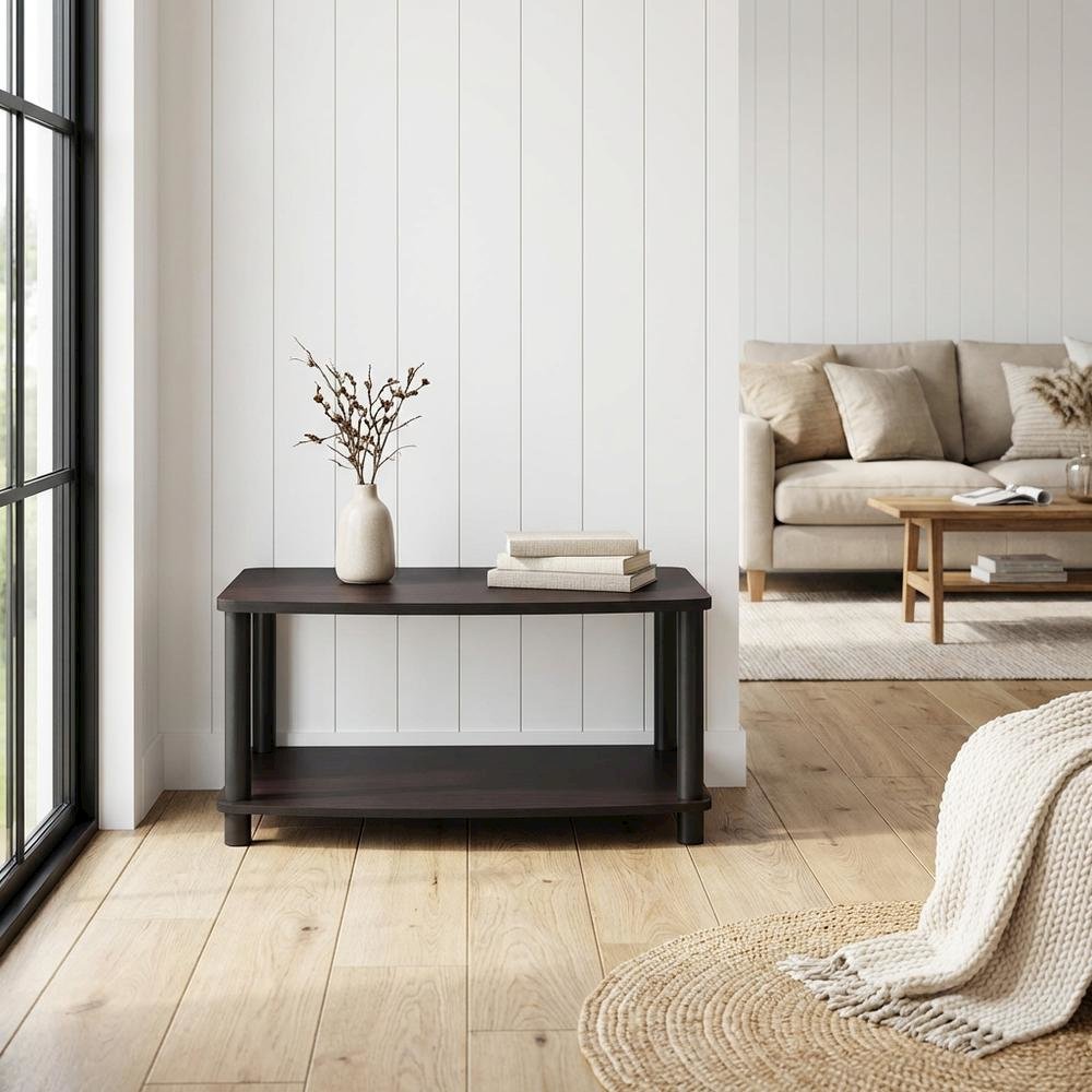 Dark Walnut 2-Tier Elevated TV Stand with No Tools Assembly
