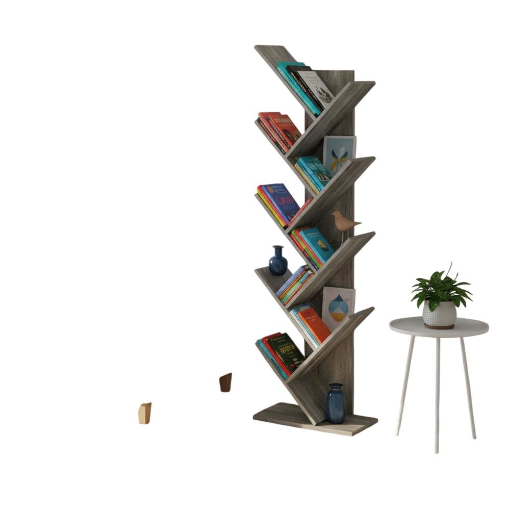 Engineered Wood 9-Tier Bookcase with French Oak Finish for Living Room Storage