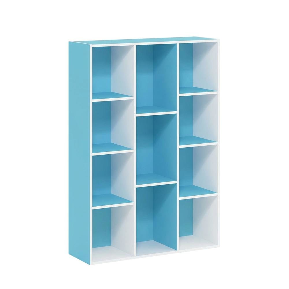 Reversible Open Shelf Bookcase in White and Light Blue