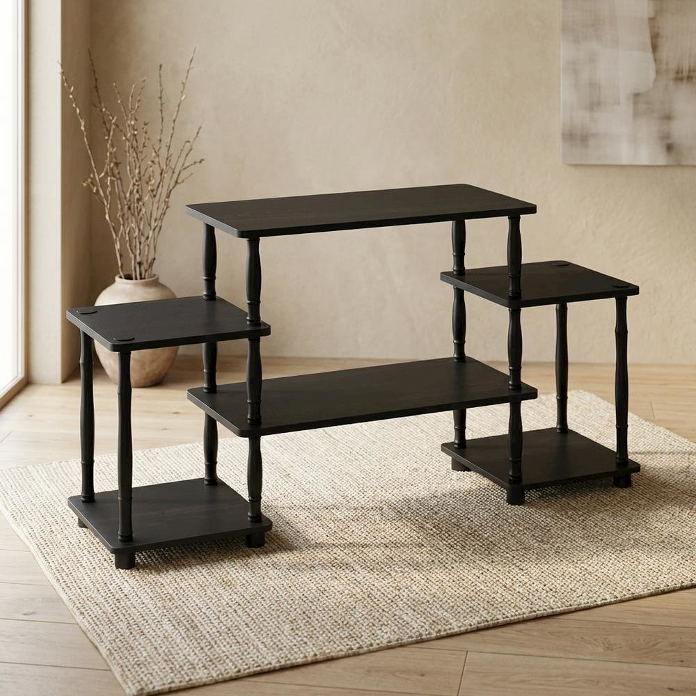 Espresso and Black Entertainment Center with Bamboo Tubes, Modern Design
