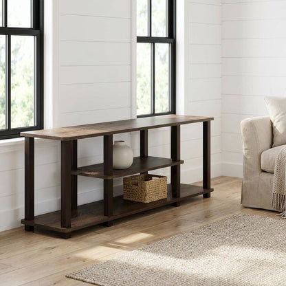 3-Tier TV Stand with Modern Wood Finish and Square Tube Design