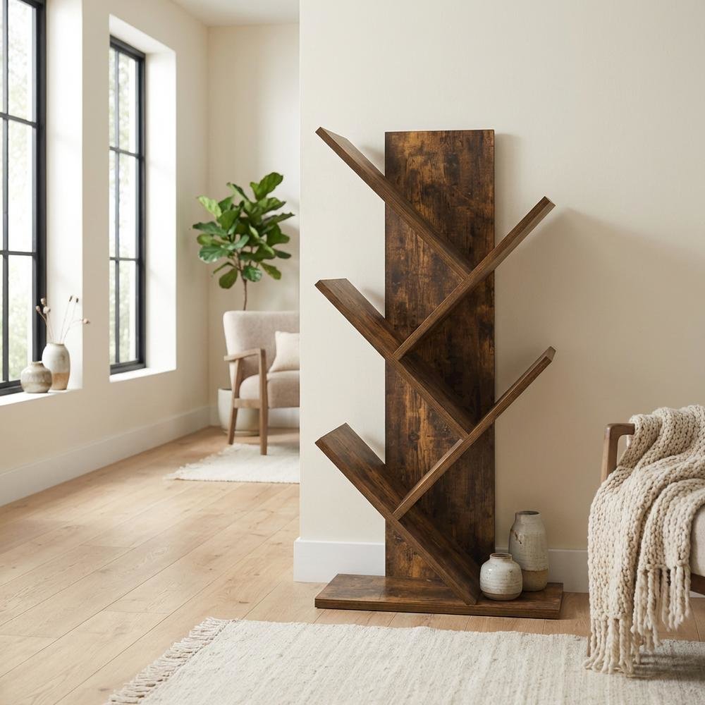 Engineered Wood Bookcase in Classic Brown Finish with Sturdy Shelving