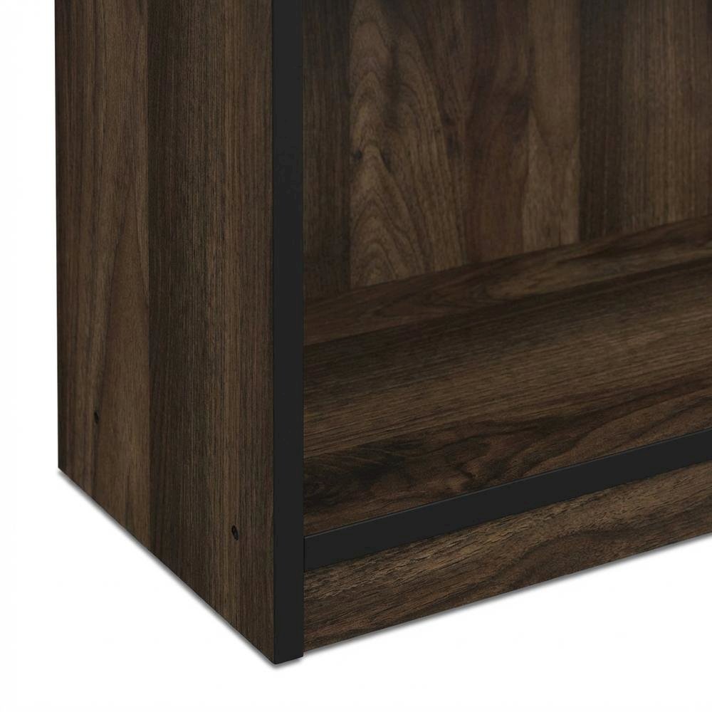 Engineered Wood 3-Tier Bookcase with Storage Shelves in Walnut and Black Finish