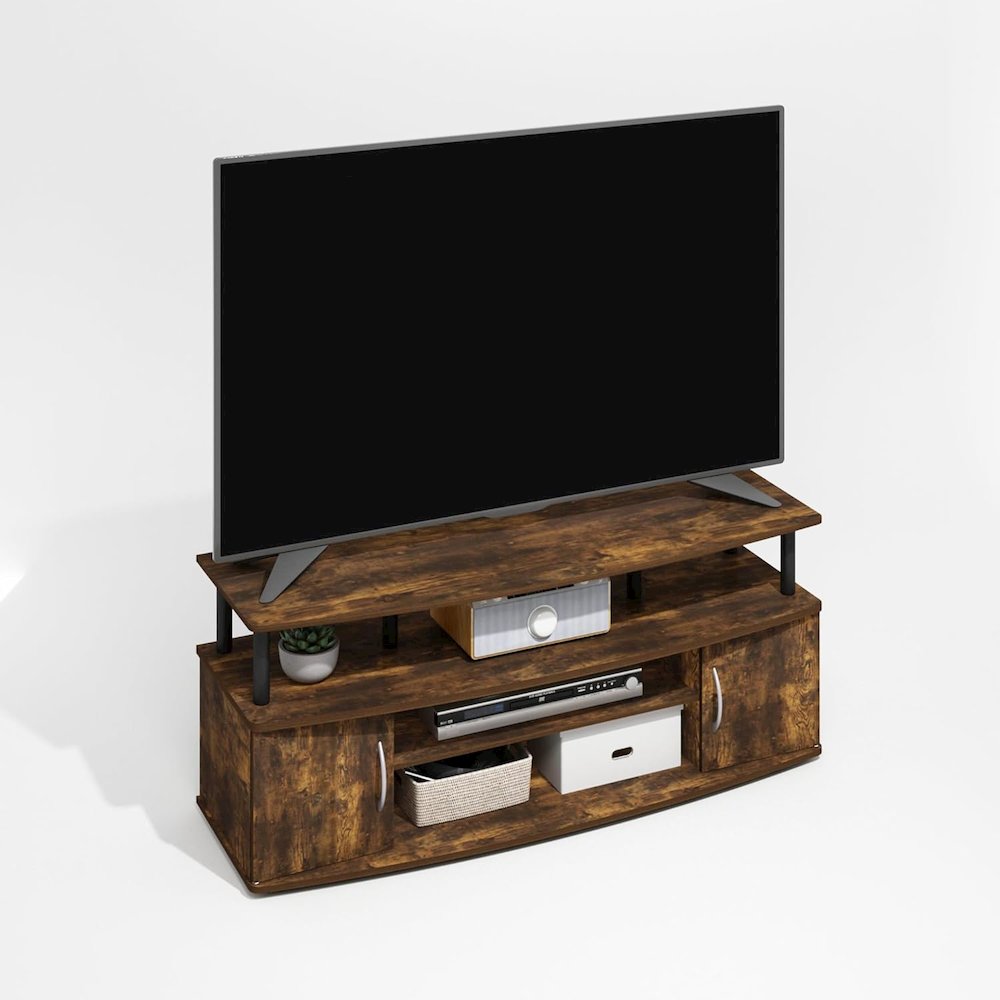 Engineered Wood TV Stand with 3 Open Shelves and Dual Door Storage TV Console