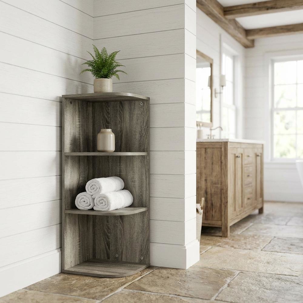 3-Tier Corner Open Shelf Bookcase in French Oak Engineered Wood
