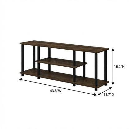 Walnut/Black TV Stand with 3-Tier Open Shelves and Modern Design