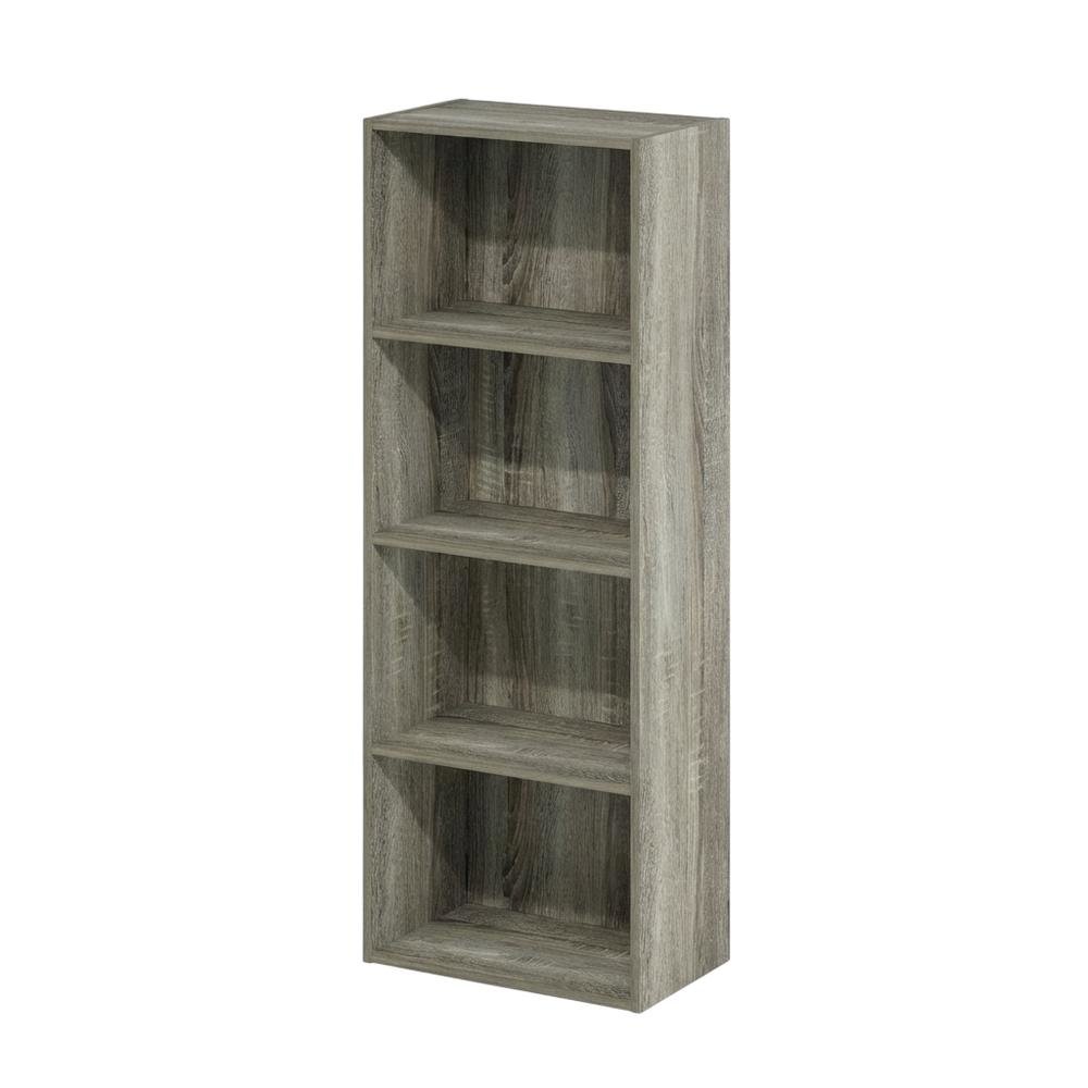 4-Tier Open Shelf Bookcase with Rustic French Oak Finish