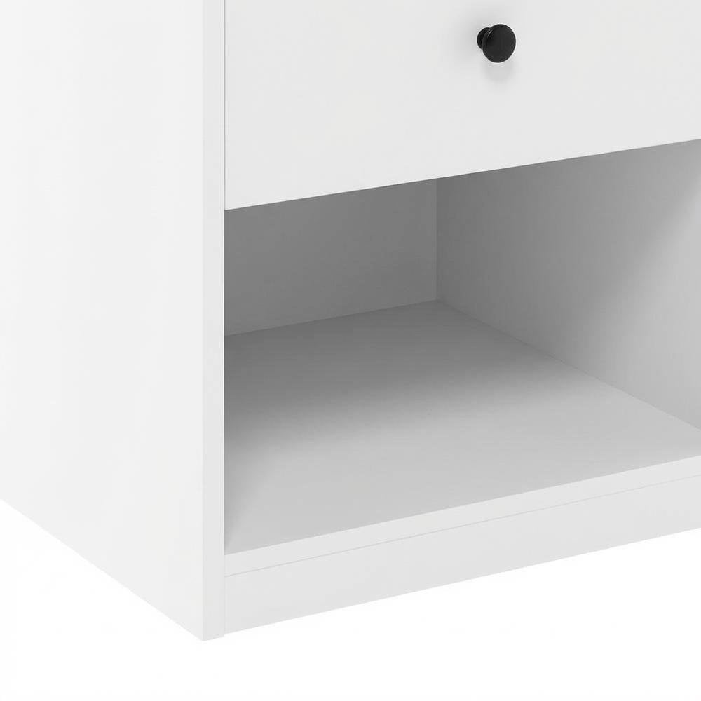 Solid White Lift Top Nightstand with Engineered Wood Finish for Bedroom Storage