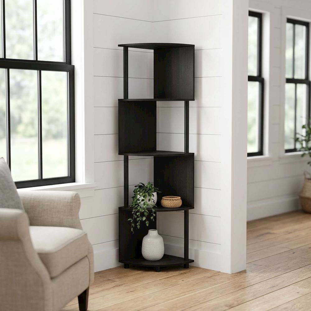 4-Tier Z-Shaped Corner Shelf Bookcase with Engineered Wood Finish