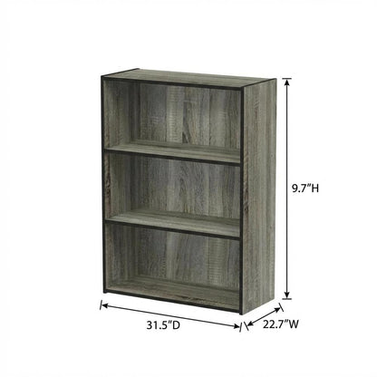 3 Tier Open Shelf Bookcase with French Oak Grey Finish for Contemporary Storage