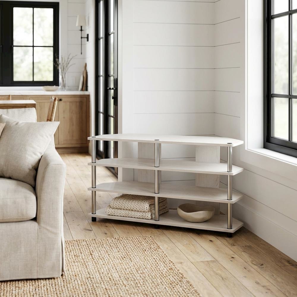 White 4-Tier Corner TV Stand for TVs up to 55 inches with easy assembly