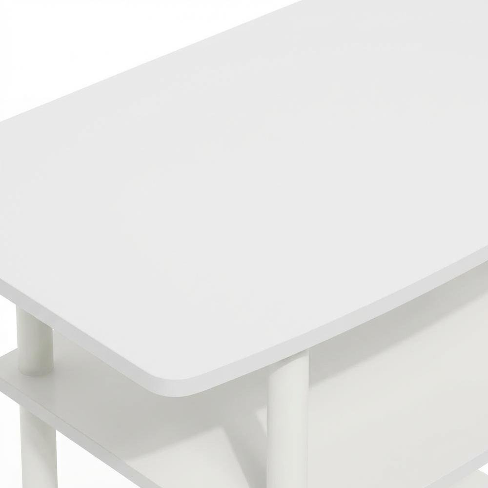 White 3-Tier TV Stand with Rubberwood & Walnut Veneers for Modern Living