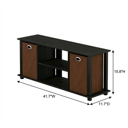 Engineered Wood Entertainment Center with Storage Bins in Americano
