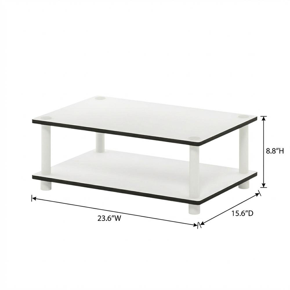 Modern white coffee table with open shelf, 2-tier design and sleek style