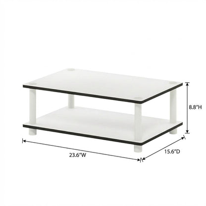 Modern white coffee table with open shelf, 2-tier design and sleek style