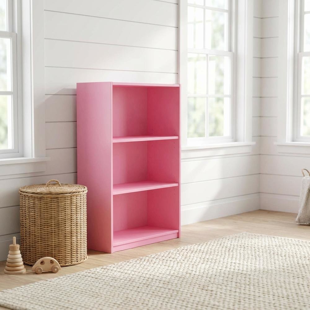 3-Tier Adjustable Shelf Bookcase with Sturdy Engineered Wood Construction