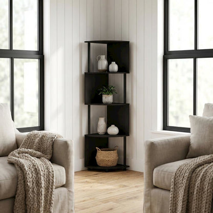 4-Tier Z-Shaped Corner Shelf Bookcase with Engineered Wood Finish