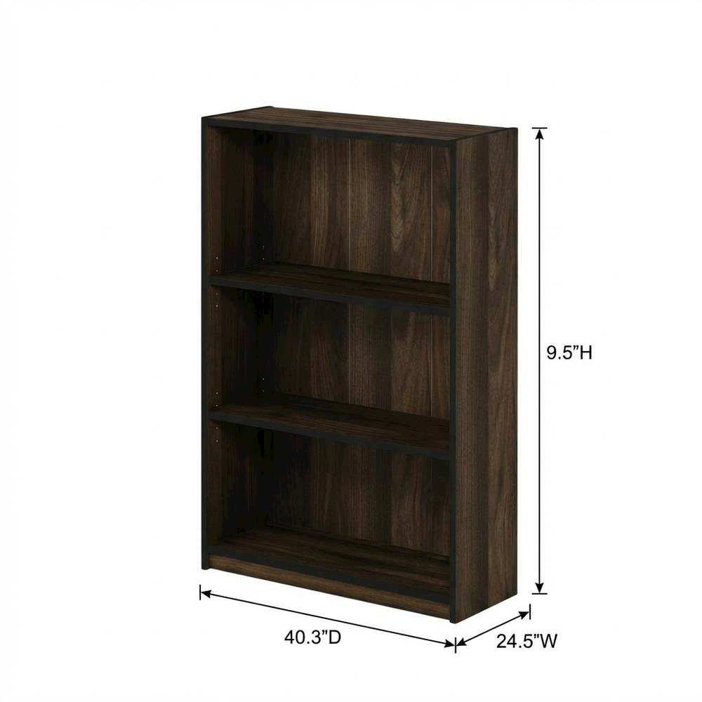 Engineered Wood 3-Tier Adjustable Shelf Bookcase in Walnut Finish