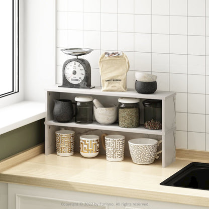 Helena 23-Inch Kitchen Counter Stackable Organizer Shelf, Marble White, Set of 2
