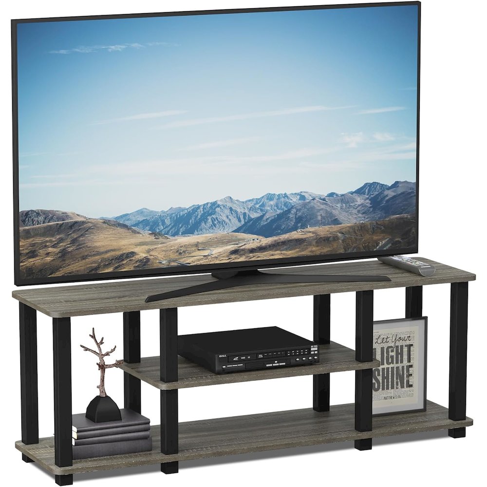 Elegant Grey 3-Tier TV Console,Open Storage, 50 Inch TV Stand for Living Room