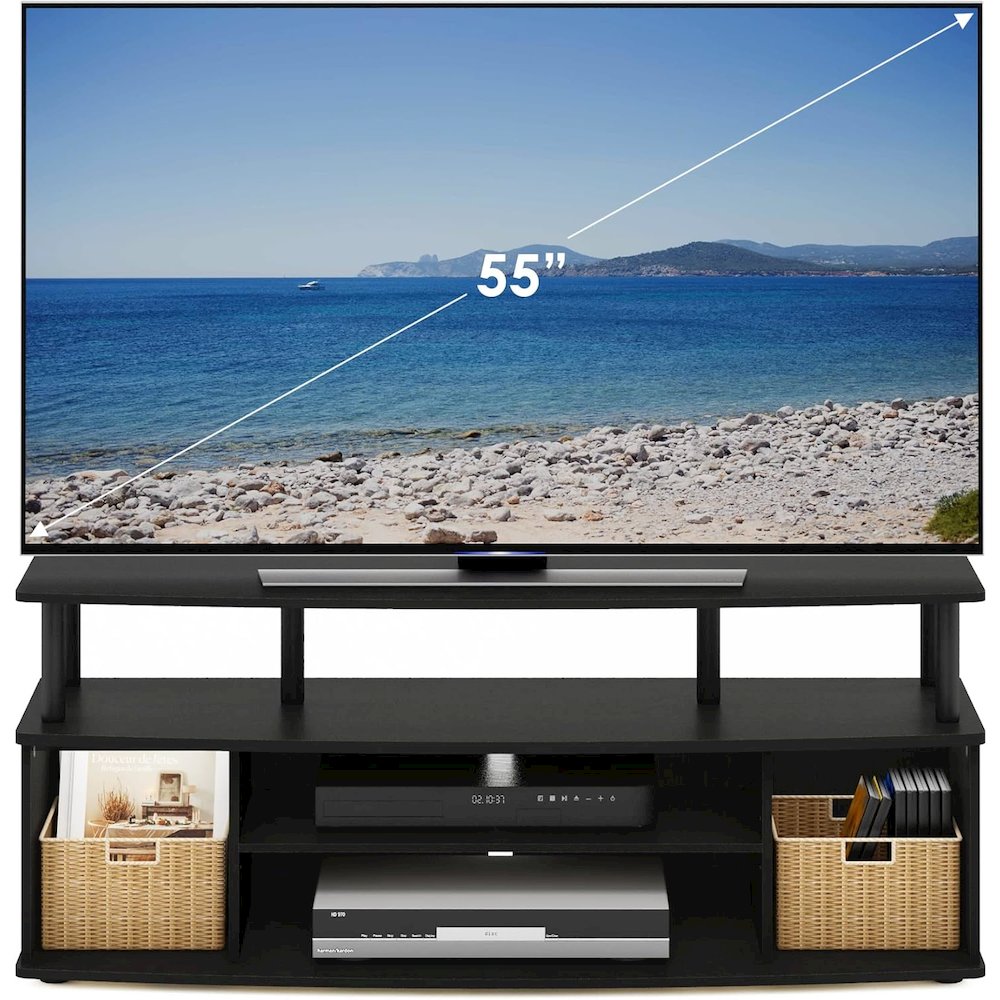 TV Stand with 3 Open Shelves, 2 Cabinets, for Up to 55 Inch TV