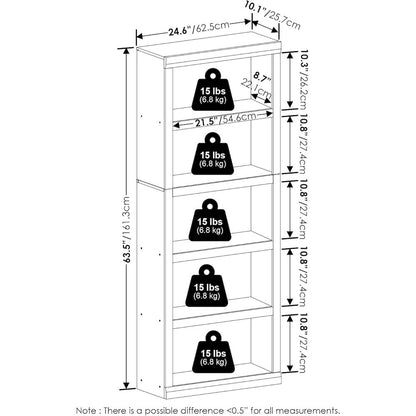 Engineered Wood Book Shelf with Five-Tier Engineered Wood Shelves