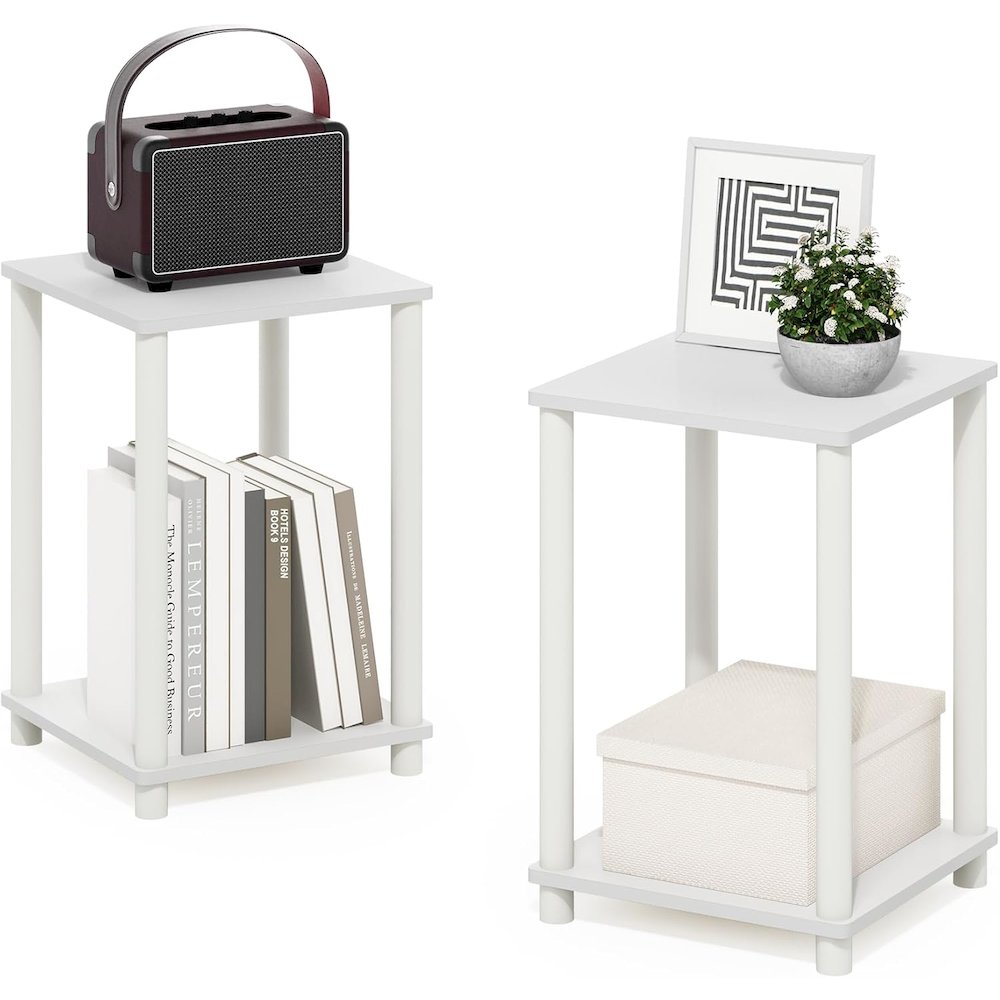 Engineered Wood End Tables Set of 2 with Storage Shelves for Living Room