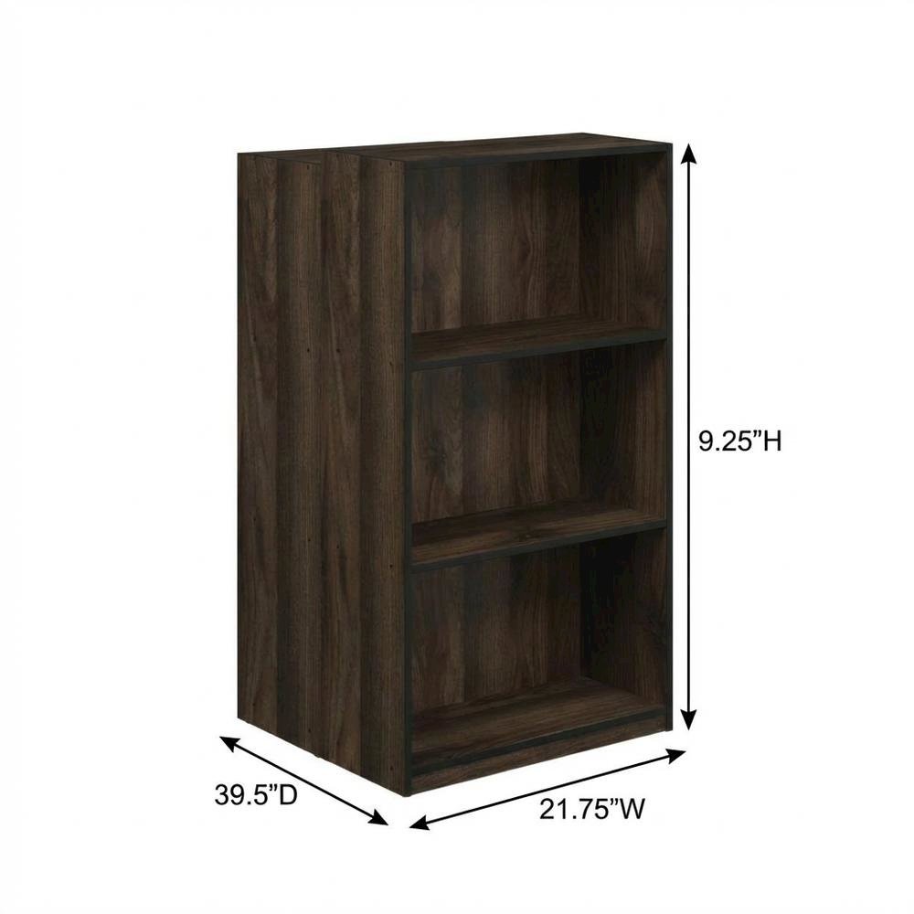 Engineered Wood 3-Tier Bookcase with Storage Shelves in Walnut and Black Finish