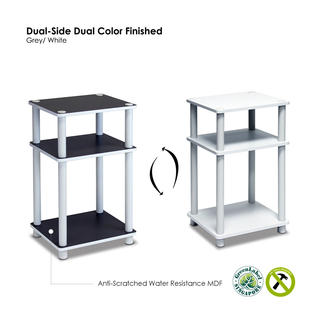 11087 Just 3-Tier No Tools Tube End Table, White w/White Tube