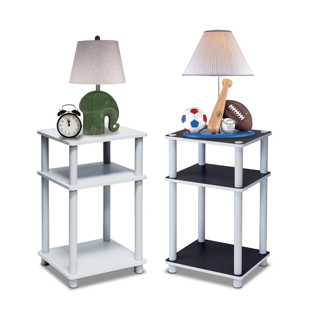 11087 Just 3-Tier No Tools Tube End Table, White w/White Tube