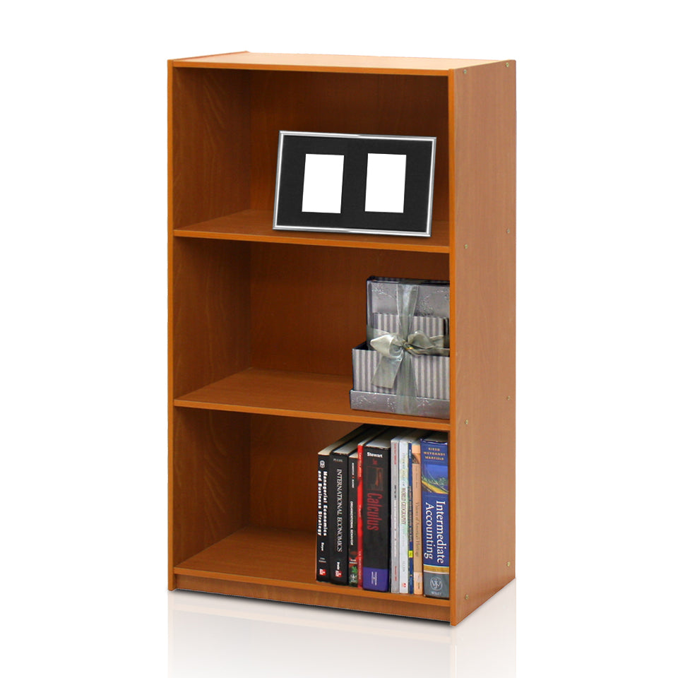Basic 3-Tier Bookcase Storage Shelves, Light Cherry