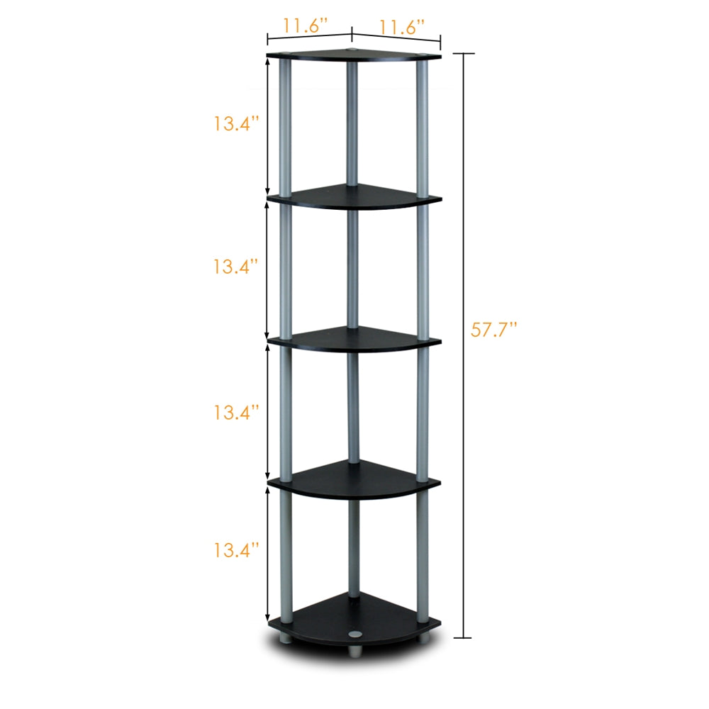 Turn-N-Tube 5 Tier Corner Display Rack Multipurpose Shelving Unit, Black/Grey