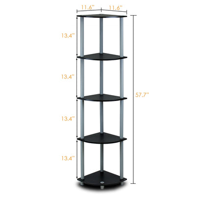 Turn-N-Tube 5 Tier Corner Display Rack Multipurpose Shelving Unit, Black/Grey