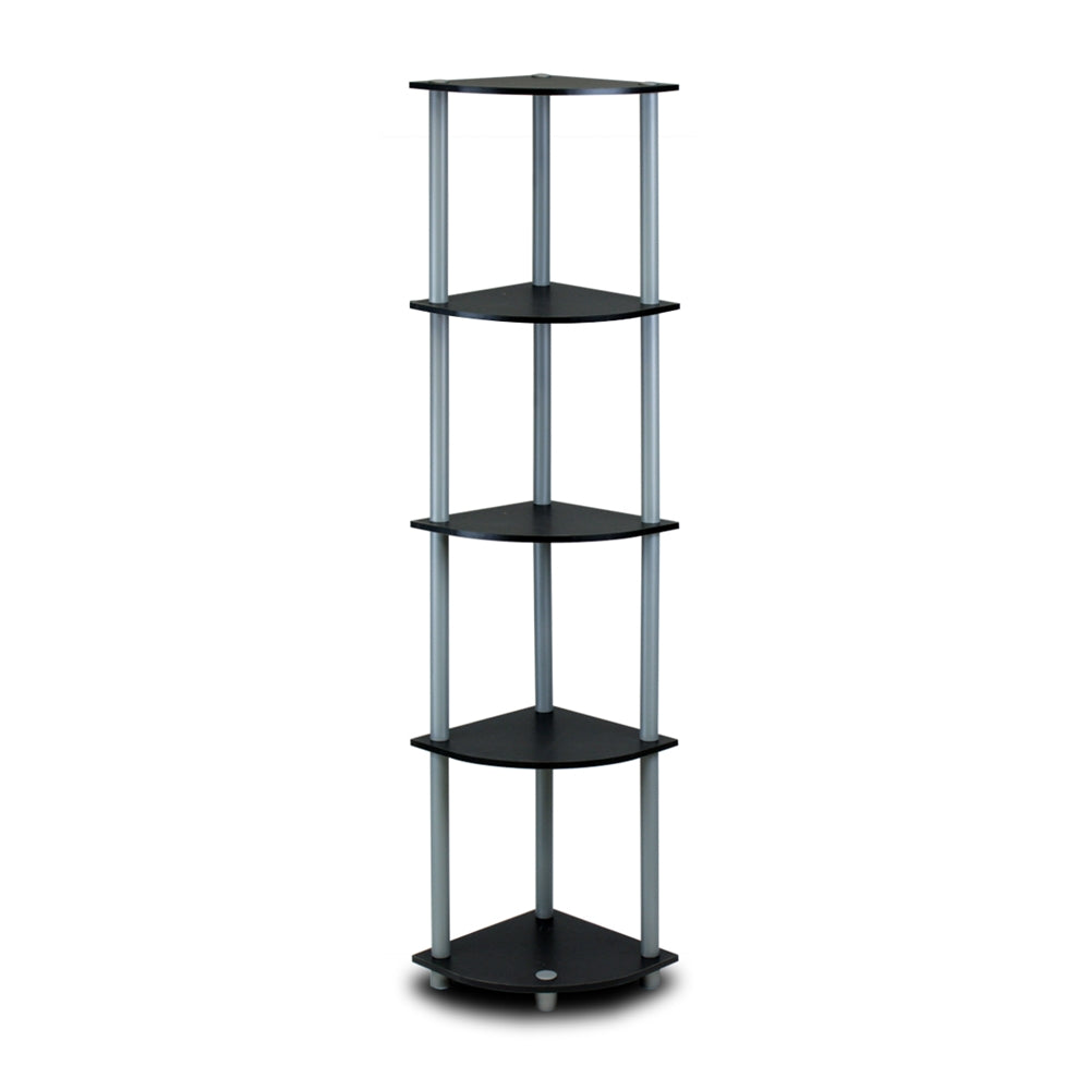 Turn-N-Tube 5 Tier Corner Display Rack Multipurpose Shelving Unit, Black/Grey