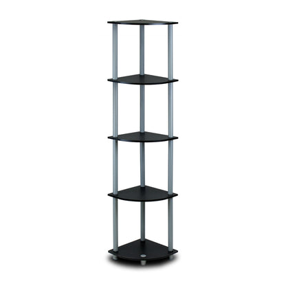 Turn-N-Tube 5 Tier Corner Display Rack Multipurpose Shelving Unit, Black/Grey