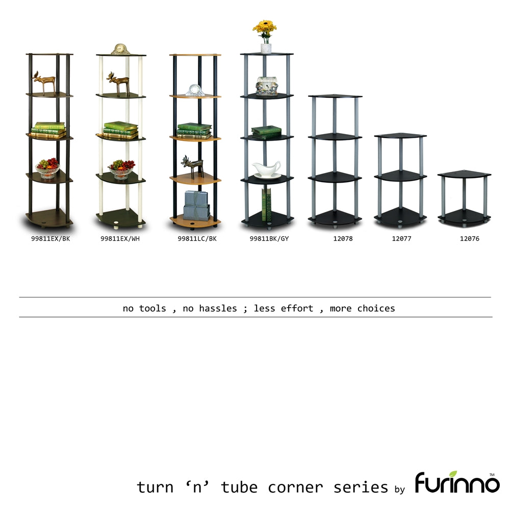 Turn-N-Tube 5 Tier Corner Display Rack Multipurpose Shelving Unit, Black/Grey