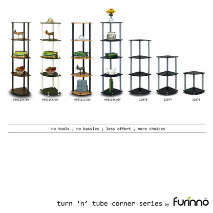 Turn-N-Tube 5 Tier Corner Display Rack Multipurpose Shelving Unit, Black/Grey