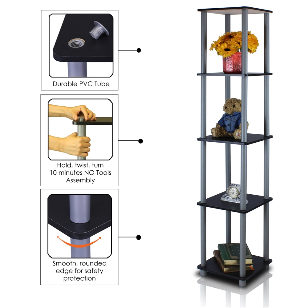 Turn-N-Tube 5-Tier Corner Square Rack Display Shelf, Black/Grey