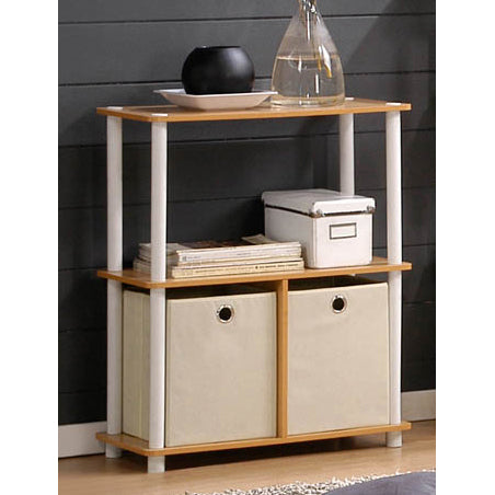 Turn-N-Tube Go Green 3-Tier Multipurpose Storage Rack Shelving Unit w/Bins, Beech/White