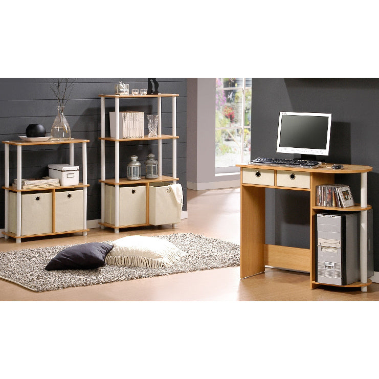 Turn-N-Tube Go Green 3-Tier Multipurpose Storage Rack Shelving Unit w/Bins, Beech/White