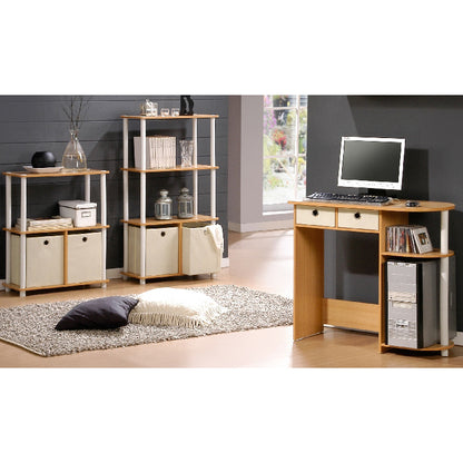 Turn-N-Tube Go Green 3-Tier Multipurpose Storage Rack Shelving Unit w/Bins, Beech/White
