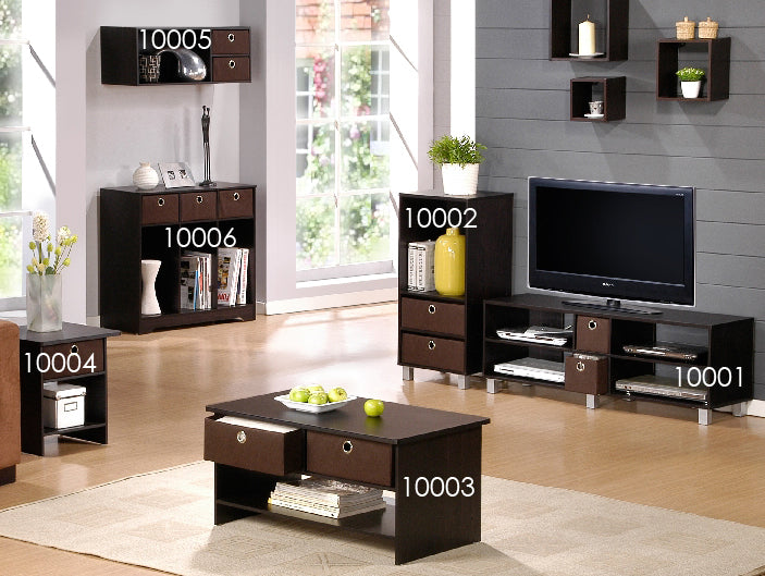 End Table/ Night Stand Storage Shelf with Bin Drawer, Espresso/Brown