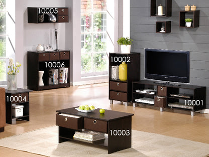 End Table/ Night Stand Storage Shelf with Bin Drawer, Espresso/Brown