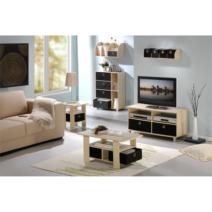 End Table Bedroom Night Stand w/Bin Drawer, Steam Beech/Black