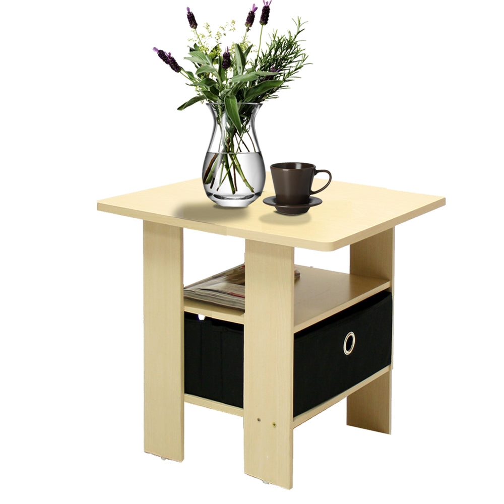 End Table Bedroom Night Stand w/Bin Drawer, Steam Beech/Black