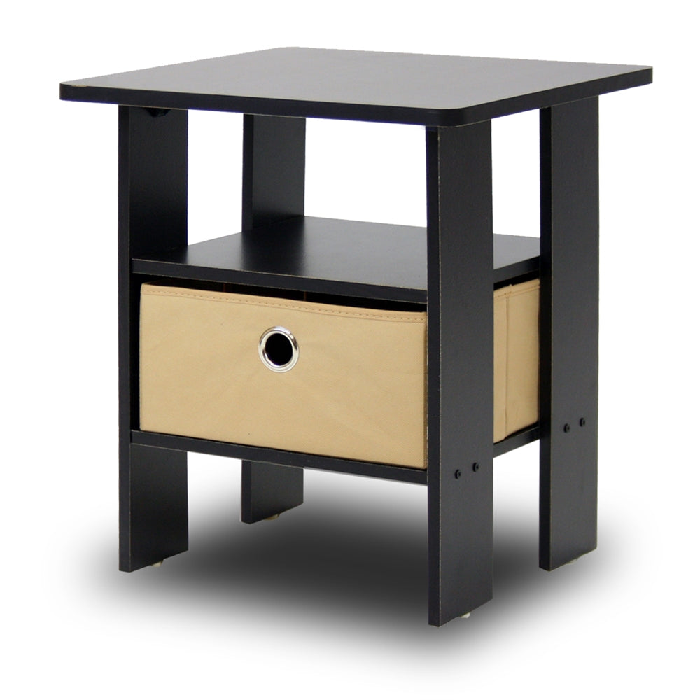 End Table Bedroom Night Stand w/Bin Drawer, Espresso/Brown